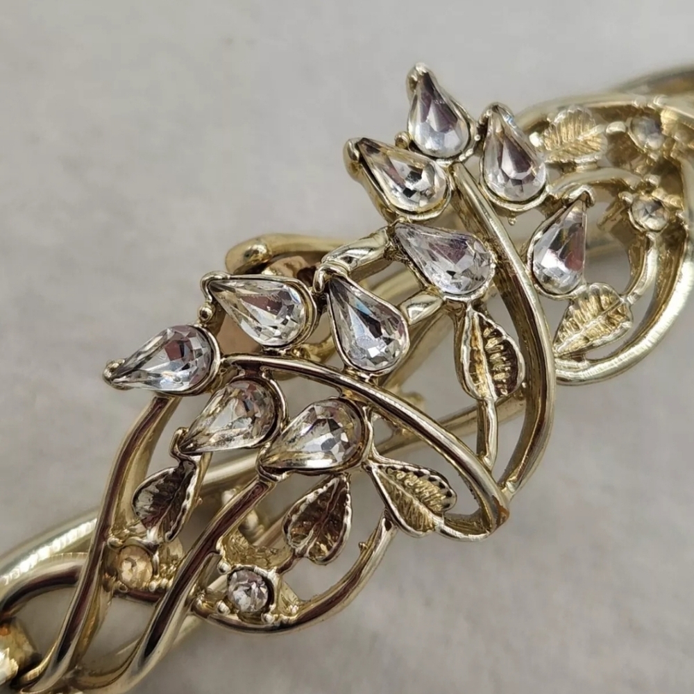 Vintage Signed Bogoff Clear Rhinestones Gold Tonr… - image 7